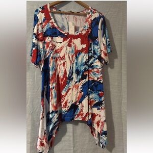 Avenue Tunic Top Short Sleeve Pullover Red/White/Blue Women’s Sz 14/16 NWT
